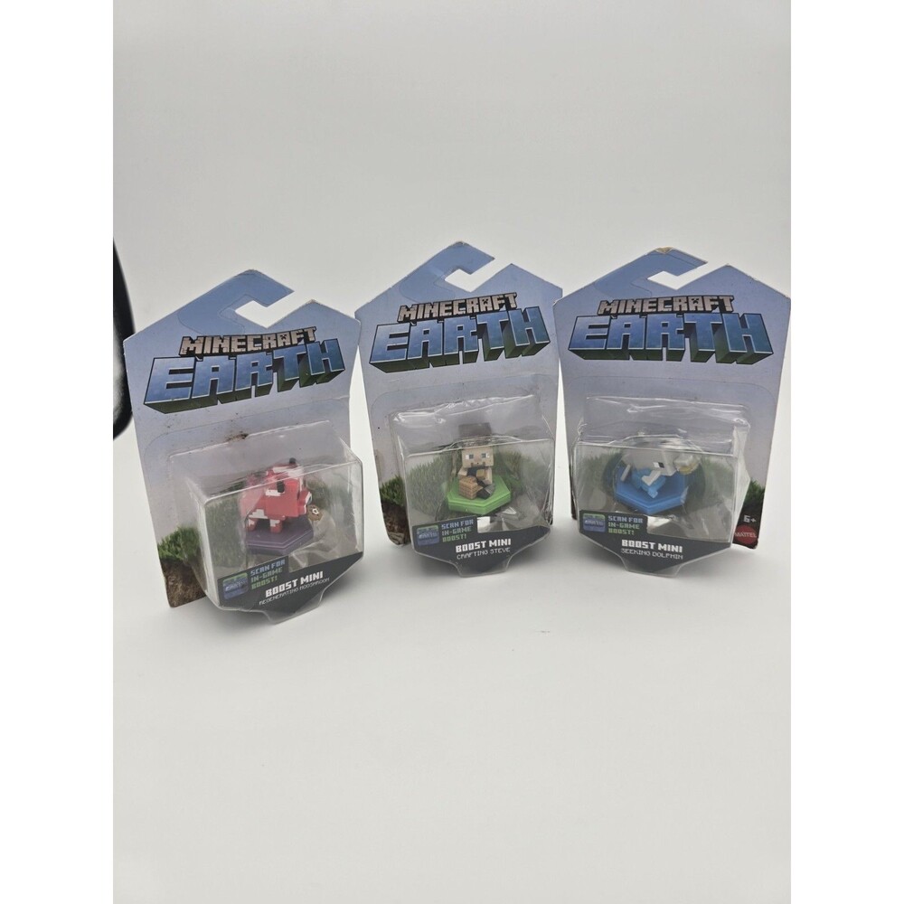 Mattel Minecraft Earth Boost Mini Figure Lot of 3 Mooshroom Steve Dolphin (NIB)